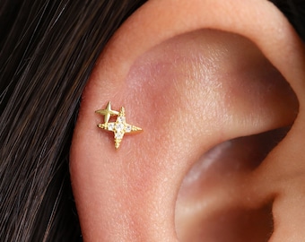 Starburst Sterling Silver Labret Stud • Internally Threaded Flat Back Earring
