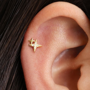 18G/16G Starburst Internally Threaded Labret Stud • Cartilage Earring • Tragus • Conch Stud • Star Cartilage Stud • Flat back Labret