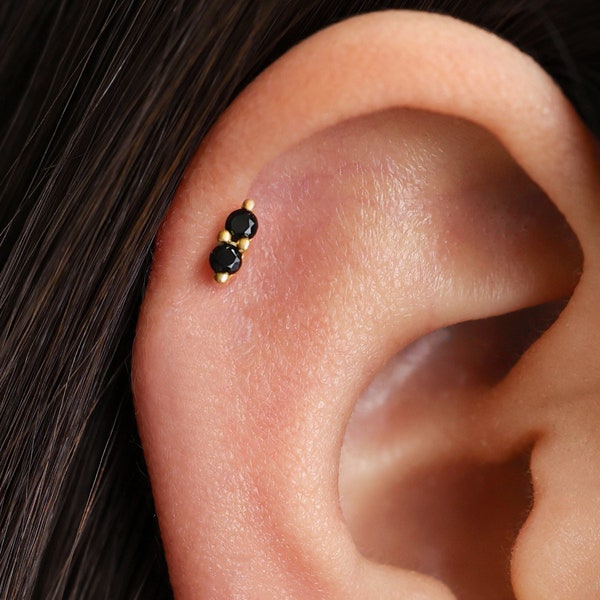 18G/16G Black Onyx Twin Flat Back Labret • dainty delicate earrings • elevado jewelry • tragus stud • cartilage earring