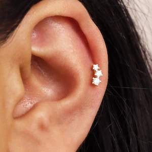 Puces d'oreilles vissées à l'arrière du cartilage Tiny Climber 20G/18G/16G • Boucles d'oreilles délicates en CZ • petites boucles d'oreilles en or • bijoux elevado • minimaliste