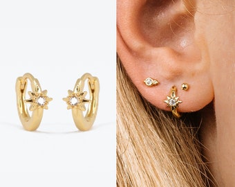 18G Tiny Star Hoop Earrings • cartilage hoops • huggie earrings • hoop earrings • second piercing • minimalist • minimal earrings