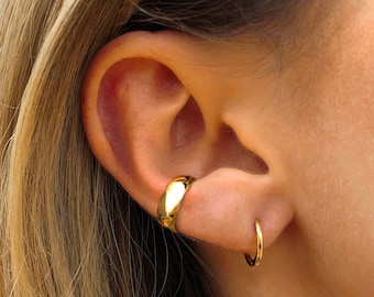 Ear Cuff Silver EarBand Non-pierced Cartilage Wrap Earring Fake Conch No Piercing Cuff Hoop Simple EarCuff Earring Wrap Domed BeadedE10BSS