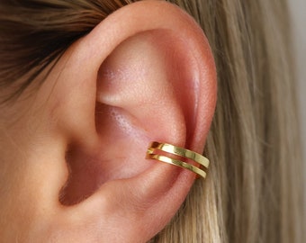 Manchette d'oreille à double bande • manchette d'oreille sans perçage • manchette d'oreille en or • manchette d'oreille non percée • faux piercing à l'hélice • manchettes d'oreille • faux piercings