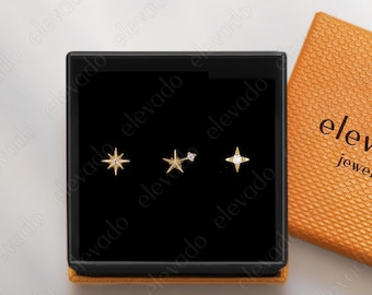 Celestial Earring Set: Gold Plated Sterling Silver Flat Back Earrings