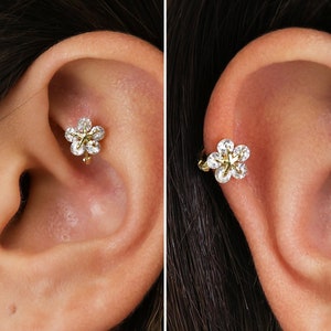 18G Brilliant Diamond Flower Rook Hoop Earrings • cartilage earrings • tiny hoop earrings • cartilage hoops • helix hoop earrings