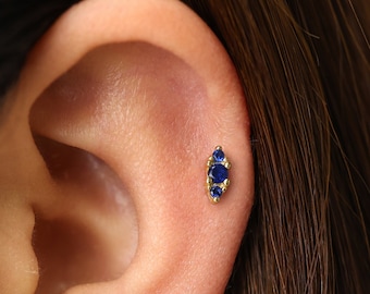 18G/16G Sapphire Bouquet Cartilage Gold Stud Earrings • tragus stud  • conch earrings • cartilage helix stud • flat back labret stud