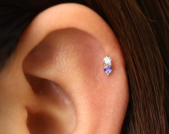 18G/16G Amethyst Contrasting Flat Back Labret Stud • helix piercing • tragus stud • cartilage earring