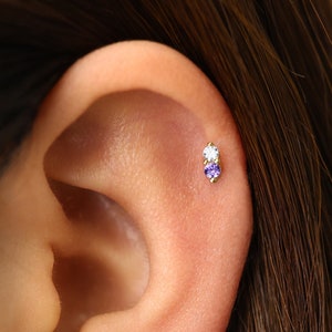 18G/16G Amethyst Contrasting Flat Back Labret Stud • helix piercing • tragus stud • cartilage earring