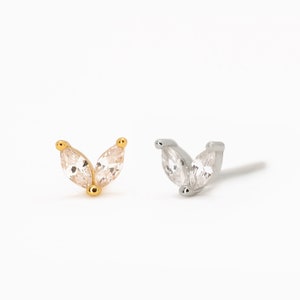 Tiny Diamond CZ Flower Studs Earrings • Gold Earrings • tiny stud earrings • minimalist earrings • Valentine's Day gift