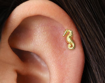 18G zeepaardje labret-stekker met platte achterkant • Kraakbeenoorbel • Helixpiercing • Tragus-stekker