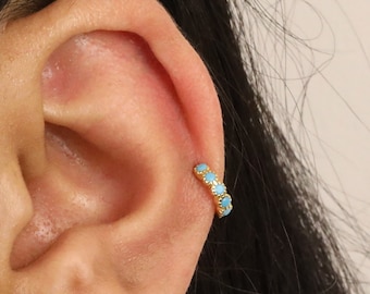 18G Turquoise Bezel Cartilage Hoop Earrings • tragus earrings • tiny hoop earrings • cartilage hoop earrings • helix hoop • small hoop