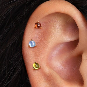 20G/18G/16G Polished Sphere Birthstone Flat Threadless Push Pin Labret Stud • Threadless Flat Back Earrings • Cartilage Earring • Birthstone