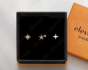 Starburst Earring Set: Gold Plated Sterling Silver Tragus Helix Cartilage Earrings