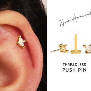 20G/18G Tiny Diamond Cartilage Threadless Push Pin Earrings • gold conch earring • tiny cartilage stud • helix• tragus studs • flat back