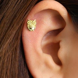 18G Owl Cartilage Flat Back Labret Stud • cartilage earring • helix piercing • tragus stud