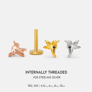 18G/16G Tiny Bird Labret Stud con filettatura interna • Orecchino per cartilagine • Trago • Conch Stud • Bird Cartilage Stud • Labret con parte posteriore piatta