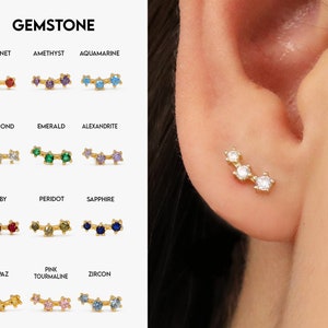 NIEUW ‣ Birthstone Tiny Climber Stud Earrings • CZ sierlijke oorbellen • gouden small stud oorbellen • minimalistische oorbellen • birthstone stud oorbellen