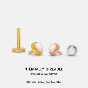 18G/16G Opal Internally Threaded Labret Stud • Cartilage Opal Earring • Tragus • Opal Conch Stud • Cartilage Stud • Flat back Labret