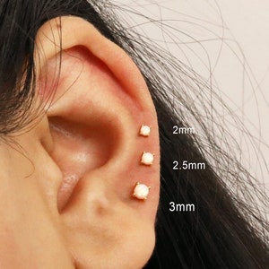 18G/16G White Fire White Opal Threadless Push Pin Labret Stud • Solid 925 Sterling Silver • Flat Back Earring • Tragus • Helix • Conch