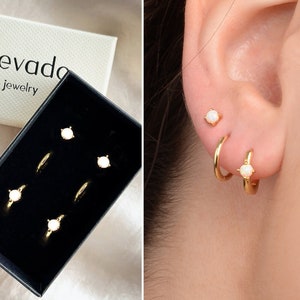 Dainty Fire Opal Earring Gift Set • opal hoop earrings • opal earring set • gift ready • gift for her • christmas gift • gift set