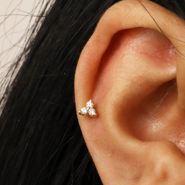 18G Brilliant Cluster Cartilage Flat Back Labret • conch earrings • tiny studs •  cartilage stud • helix stud • tragus studs • labret stud