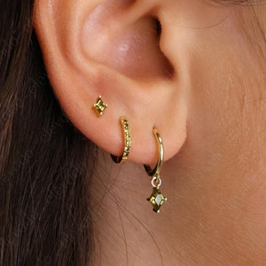 Peridot Charm Hoop Earring Set • dangle peridot hoop earrings • huggie hoops • gift for her • gift set • elevado jewelry