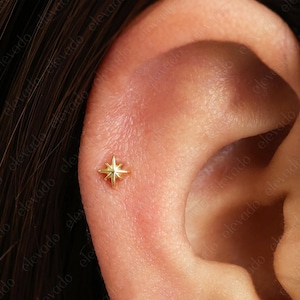 Labret fin 18 g / 16 g à dos plat • Argent sterling 925 • Clous Tragus étoilé • Boucle d'oreille à dos plat • Hélice • Boucle d'oreille conque • Cartilage