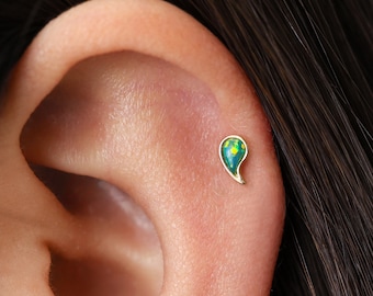 Opal Comma Cartilage Stud • 18G/16G Sterling Silver Helix Piercing