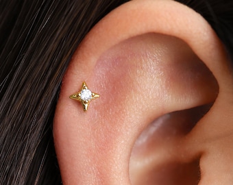 18G/16G Simple Star Tragus Flat Back Labret • 925 Sterling Silver • Star Tragus • Flat Back Earring • Helix •Conch Earring • Cartilage