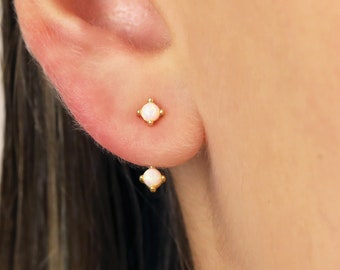 Opal Front Back Earrings • opal ear jacket • dainty ear jacket • gold opal earrings • ear jacket earring • minimal earring • elevado jewelry