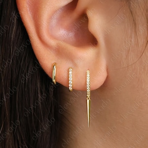 Paved Spike Hoop Earring Set • paved small hoop earrings • edgy earrings • dainty hoops • tiny hoops • huggie hoop earrings • gold • silver