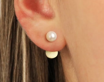 Pearl Front Back Earrings • ear jacket • dainty ear jacket • gold earrings • ear jacket earrings - minimal earring • ear jacket