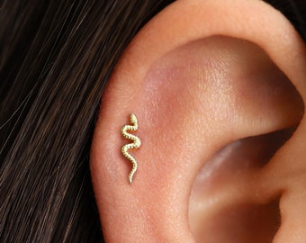 Tiny Snake Labret Stud • 18G/16G Internally Threaded Flatback Earring