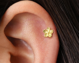 18G / 16G Zierliche Blume Knorpel Gold Ohrstecker • Tragus Ohrstecker • Blume Muschel Ohrringe • Knorpel Helix Ohrstecker • Flachboden Labret Ohrstecker