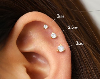 18G/16G Tiny Diamond Tragus Stud • Internal Thread • Conch Earring • Cartilage Stud • Forward Helix • Piercing Jewelry