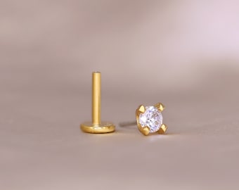 Vergulde labret-stekker • Draadloze tragus, helixoorbel