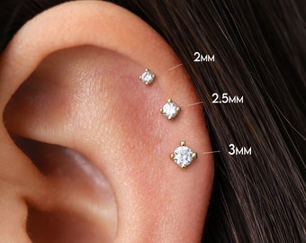 20G/18G/16G Threadless Gold Push Pin Labret Stud • Solid 925 Sterling Silver • Tragus Stud • Flat Back Earring • Helix • Conch