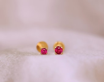 20G robijngouden pushpin labret-stekker • Sterlingzilveren tragusoorbel