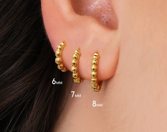 Bead Helix Hoop Earrings • dainty hoops • silver hoops • huggie hoop earrings • small hoop earrings • cartilage gold hoop earrings