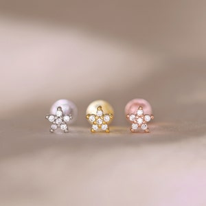20G/18G Tiny Flower Cartilage Threadless Push Pin Earrings • gold conch earring • tiny cartilage stud • helix• tragus studs • flat back