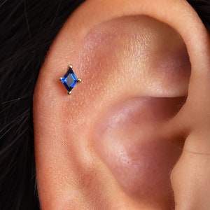 18G/16G Sapphire Diamond Cartilage Flat Back Labret • conch earrings • tiny studs •  cartilage stud • helix stud • tragus stud