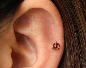 Garnet Birthstone Threadless Labret Stud: 18K Gold Plated Cartilage Earring