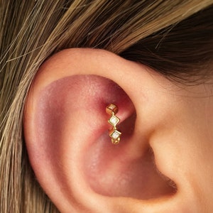 Dainty Bezel Rook Hoop Earring • bezel stone helix hoop • rook earring • helix diamond hoop • cartilage earring • cartilage hoops