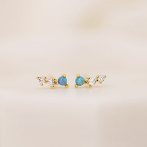 Blue Opal Tiny Climber Stud • diamond opal climber earrings • ear climber • ear stacker • minimalist earring • elevado jewelry