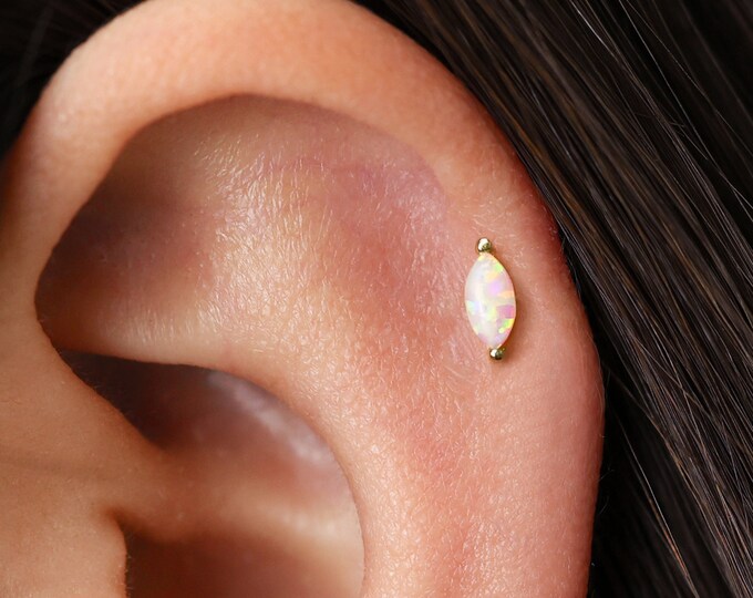 14K Solid Gold Flat Back Earrings - 18G Hypoallergenic Cartilage Tragus Helix Piercing Jewelry With CZ