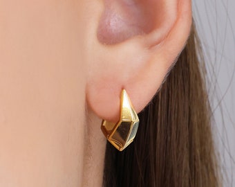 3D Pentagon Gold Hoop Earrings • statement hoop earrings •  gold hoop earrings • lightweight earrings • silver minimalist earrings