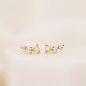 Opal Tiny Climber Stud • diamond opal climber earrings • ear climber • ear stacker • minimalist earring • elevado jewelry