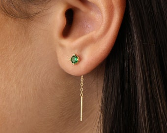 Emerald Gemstone Threader Earrings • gold chain threader earrings • silver threader earrings • minimalist jewelry • elevado