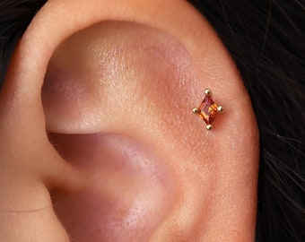 18G/16G Garnet Diamond Cartilage Flat Back Labret • conch earrings • tiny studs •  cartilage stud • helix stud • tragus stud