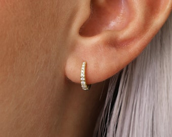Tapered Paved Huggie Hoop Earrings • gold conch hoop • cartilage hoop • hoop earrings • silver ring hoop • tragus hoop • small helix hoop